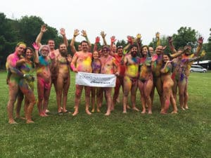 YNA group photo after naked holi powder toss at Juniper Woods Nudist Park felicity's blog